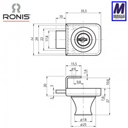 Clip-on Glass door lock, dimensions