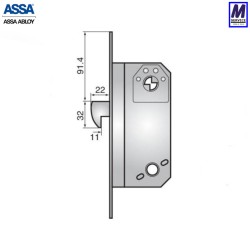 Assa Hookbolt lockcase, 50mm dimensions