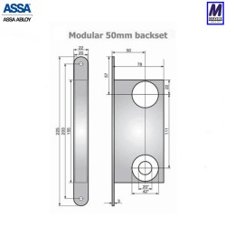Assa 1498 50mm Mortice Lockcase dimensions
