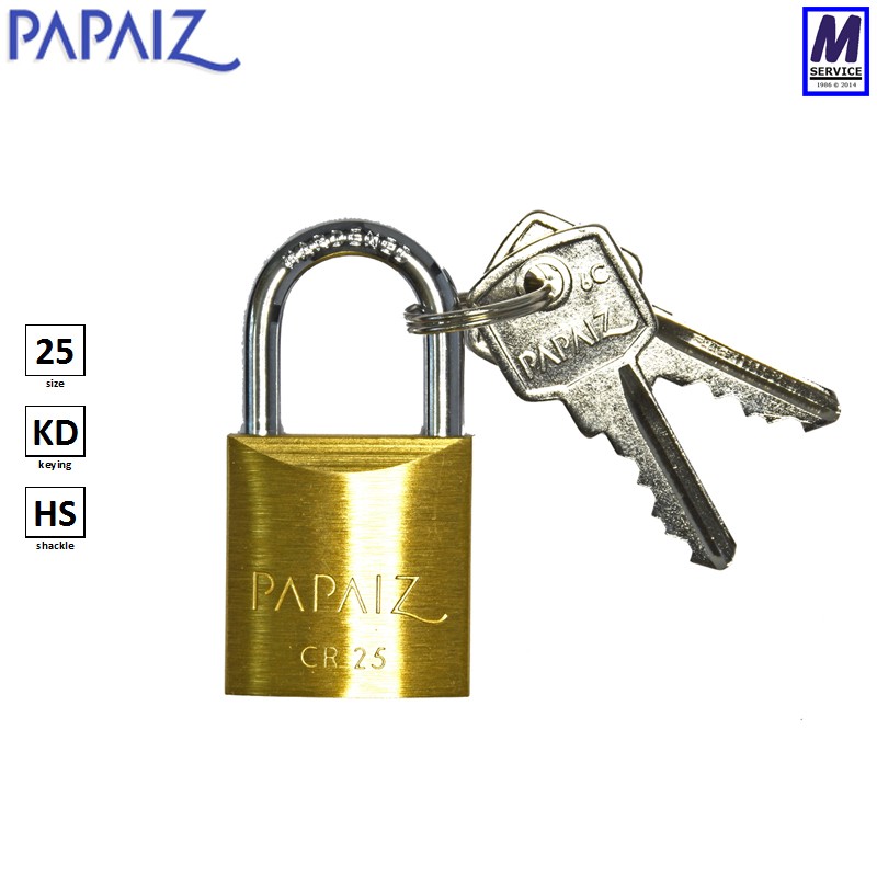 Papaiz CR25 brass padlock, hardened steel shackle Papaiz CR25 brass padlock, hardened steel shackle
