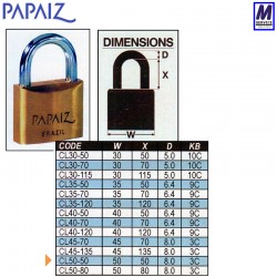 Papaiz long shackle padlock chart