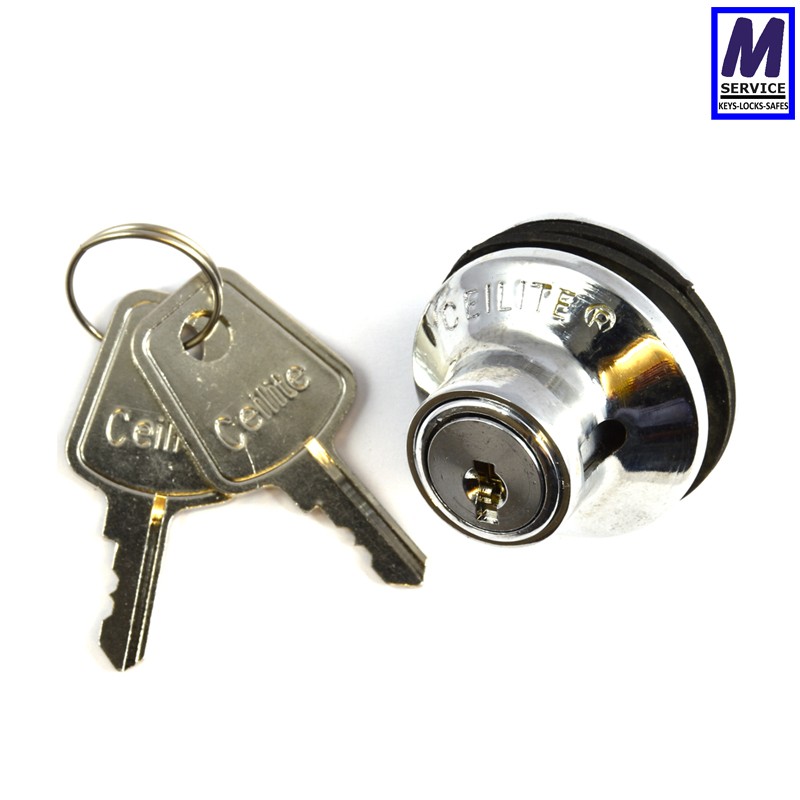 Ceilite push lock with flat keys.